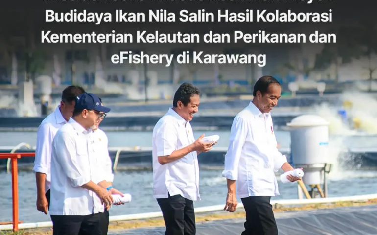 presiden joko widodo resmikan proyek budidaya ikan nila salin hasil kolaborasi kementerian kelautan dan perikanan dan efishery di karawang